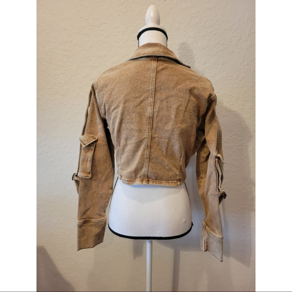 Tan Cropped Cargo Jacket - Picture 3 of 3